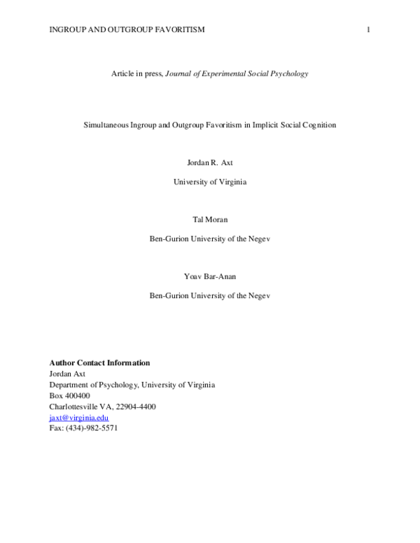 (PDF) Simultaneous ingroup and outgroup favoritism in implicit social