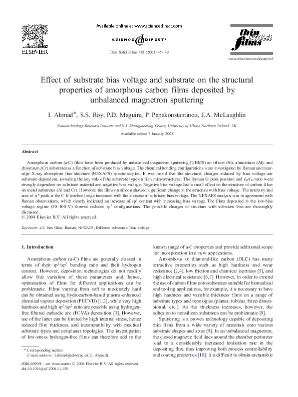 (PDF) Effect of substrate bias voltage and substrate on the structural ...