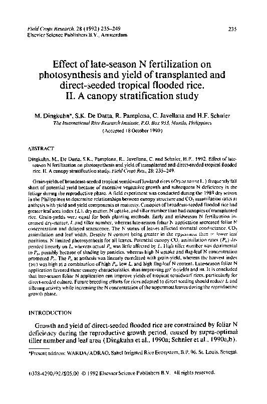 (PDF) Effect of late-season N fertilization on photosynthesis and yield ...