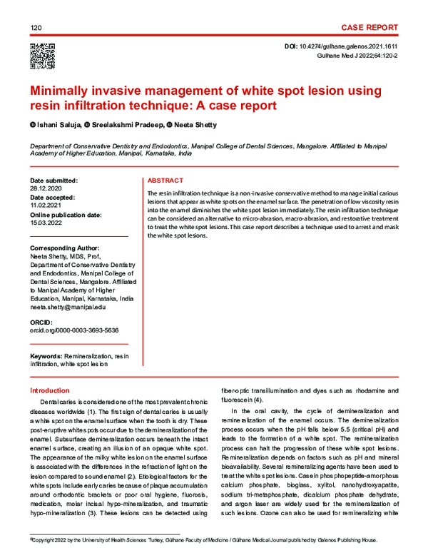 (PDF) Minimally invasive management of white spot lesion using resin ...