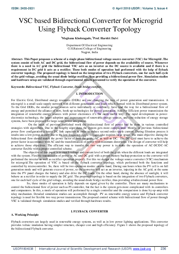 (PDF) VSC based Bidirectional Converter for Microgrid Using Flyback ...