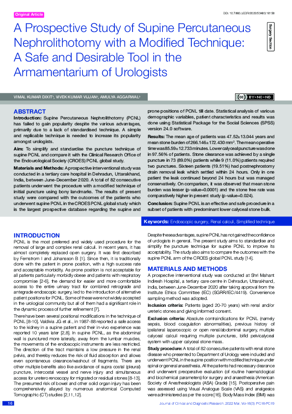 (PDF) A Prospective Study of Supine Percutaneous Nephrolithotomy with a ...