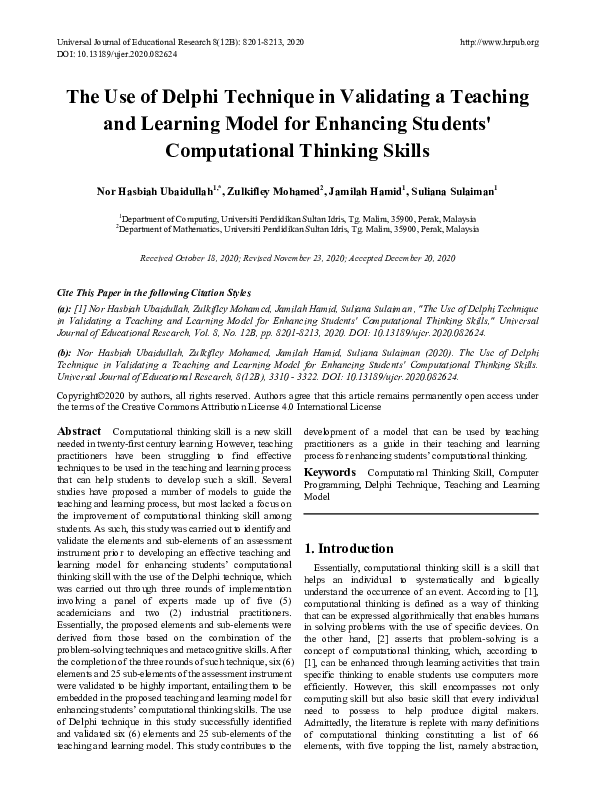 (PDF) The Use of Delphi Technique in Validating a Teaching and Learning ...