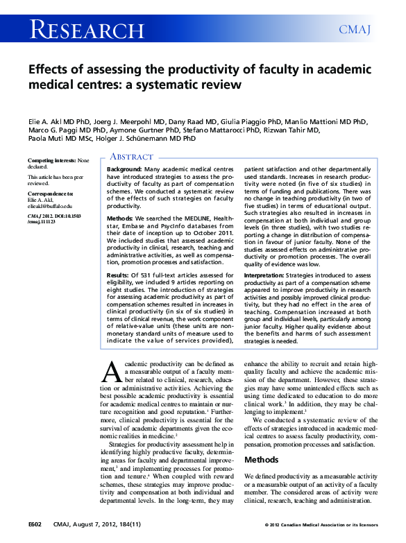 (PDF) Effects of assessing the productivity of faculty in academic ...