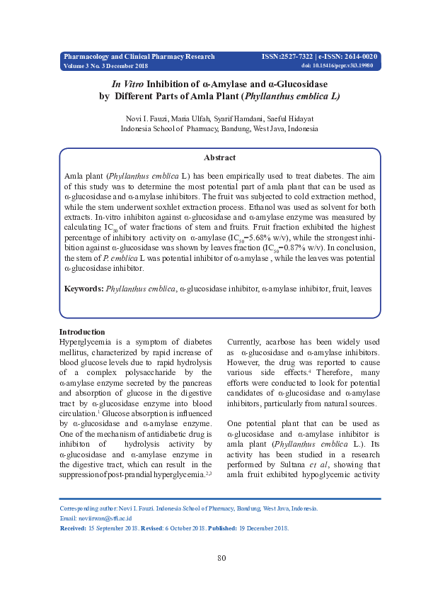 (PDF) In Vitro Inhibition of α-Amylase and α-Glucosidase by Different ...