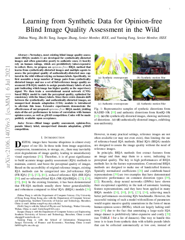 (PDF) Learning from Synthetic Data for Opinion-free Blind Image Quality ...