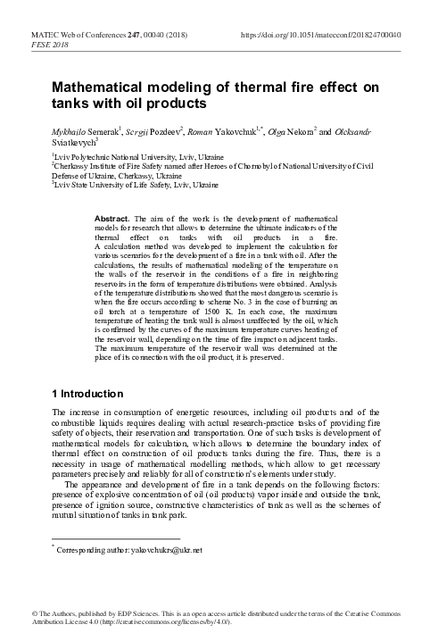 (PDF) Mathematical modeling of thermal fire effect on tanks with oil ...