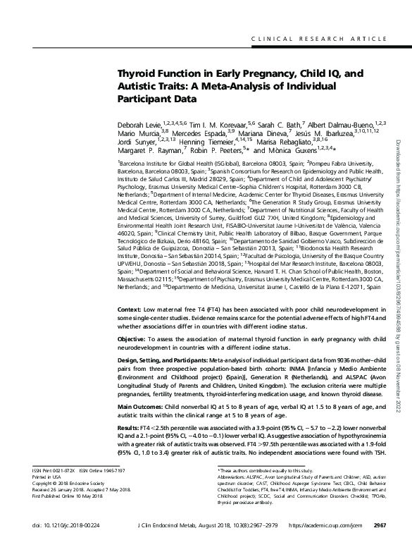 (PDF) Thyroid Function in Early Pregnancy, Child IQ, and Autistic ...
