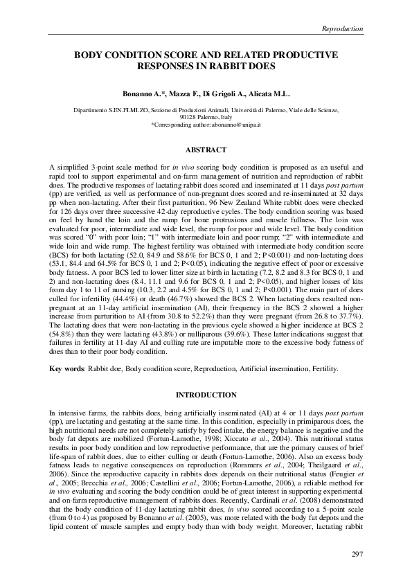 (PDF) Body condition score and related productive responces in rabbit does
