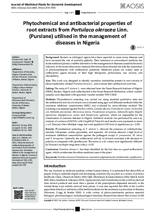 PDF) Journal of Medicinal Plants for Economic Development | Philip 