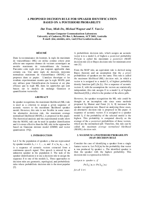 (PDF) A proposed decision rule for speaker identification based on a ...