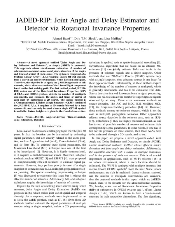 (PDF) JADED-RIP: Joint Angle and Delay Estimator and Detector via ...
