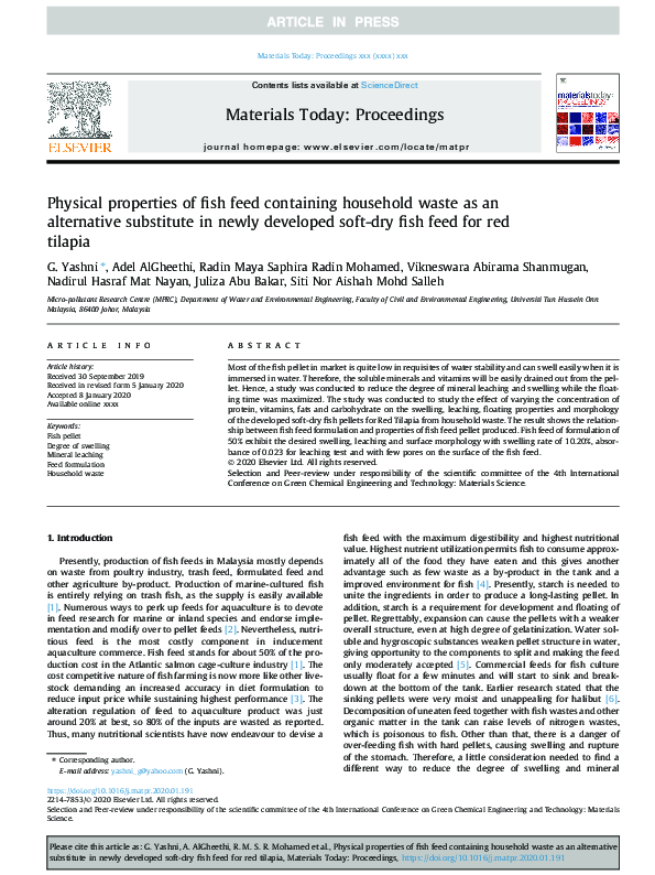 (PDF) Physical properties of fish feed containing household waste as an ...