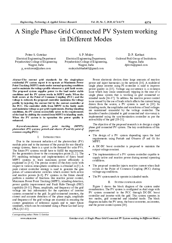 (PDF) A Single Phase Grid Connected PV System working in Different Modes