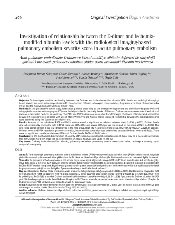 (PDF) Investigation of relationship between the D-dimer and ischemia ...