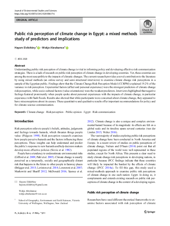 (PDF) Public risk perception of climate change in Egypt: a mixed ...