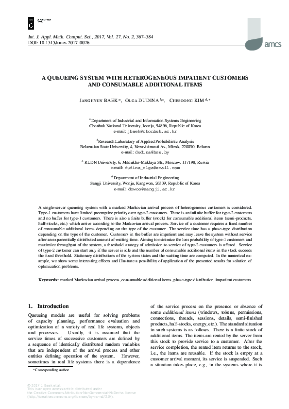 (PDF) A Queueing System with Heterogeneous Impatient Customers and ...