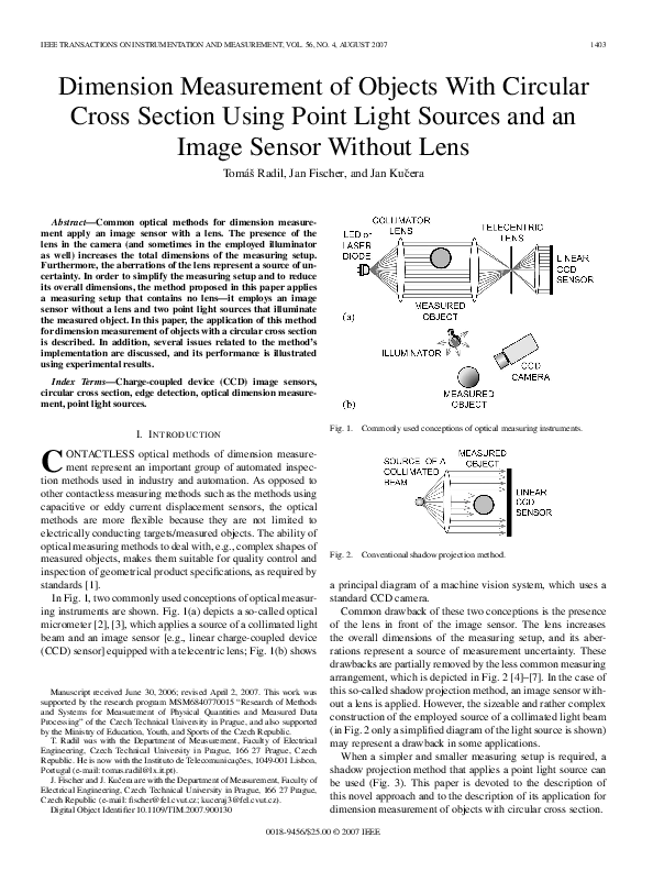 (PDF) Dimension Measurement of Objects With Circular Cross Section Using Point Light Sources and