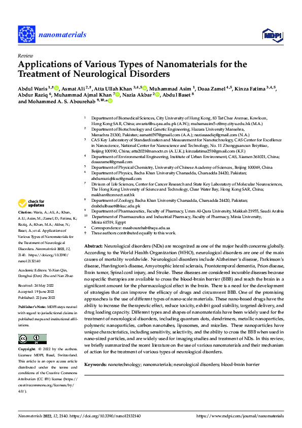 (PDF) Applications of Various Types of Nanomaterials for the Treatment ...