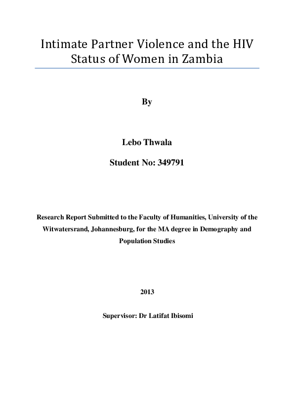 (PDF) Intimate partner violence and the HIV status of women in Zambia