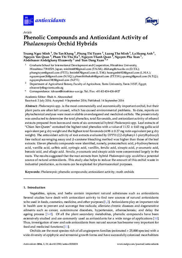 (PDF) Phenolic Compounds and Antioxidant Activity of Phalaenopsis ...