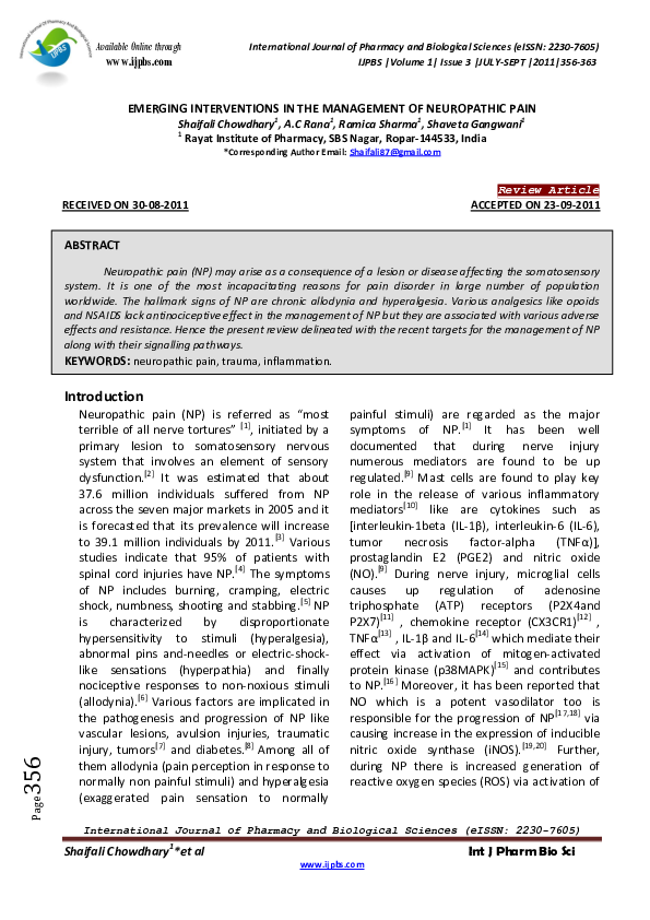 (PDF) Emerging Interventions in the Management of Neuropathic Pain