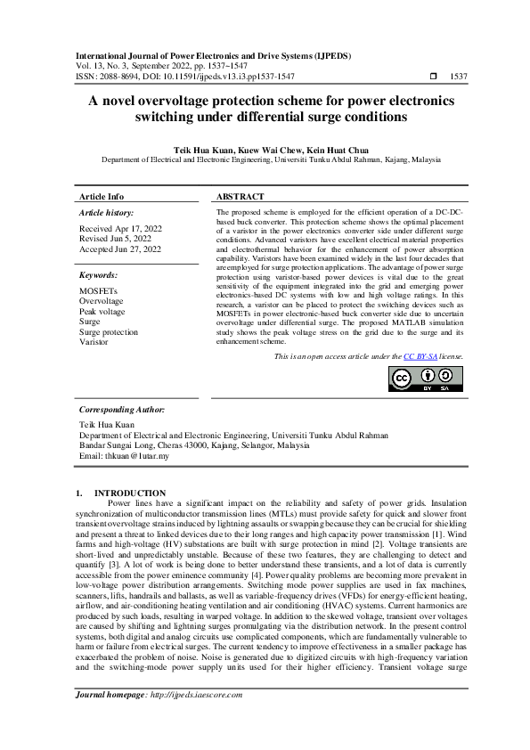 (PDF) A novel overvoltage protection scheme for power electronics ...