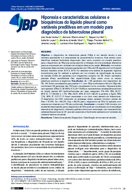 (PDF) Hyporexia and cellular/biochemical characteristics of pleural ...