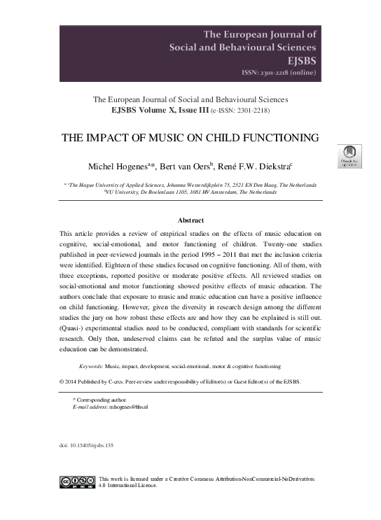 (PDF) The Impact of Music on Child Functioning