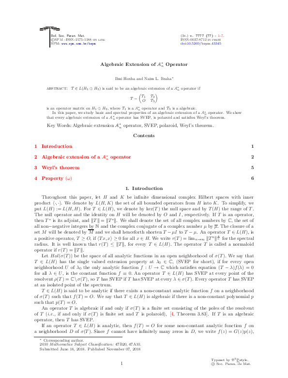 (PDF) Algebraic Extension of An Operator