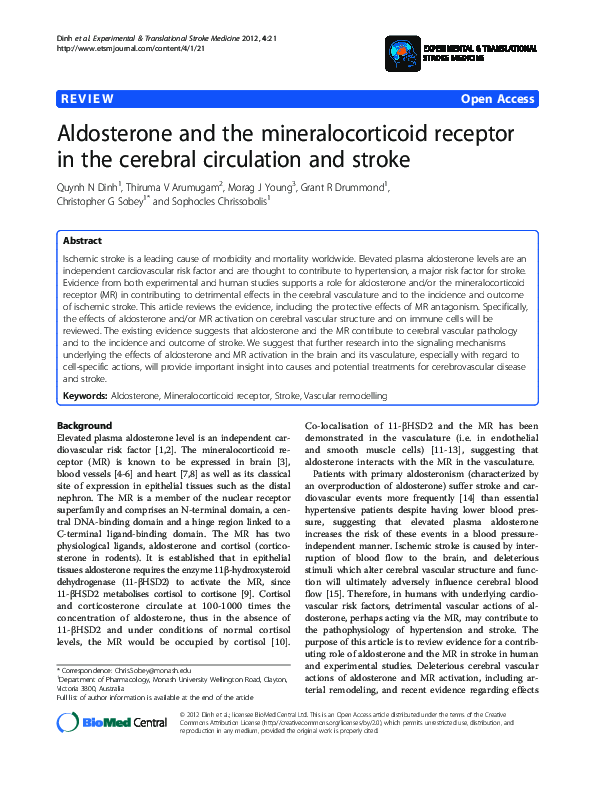 (PDF) Aldosterone and the mineralocorticoid receptor in the cerebral ...