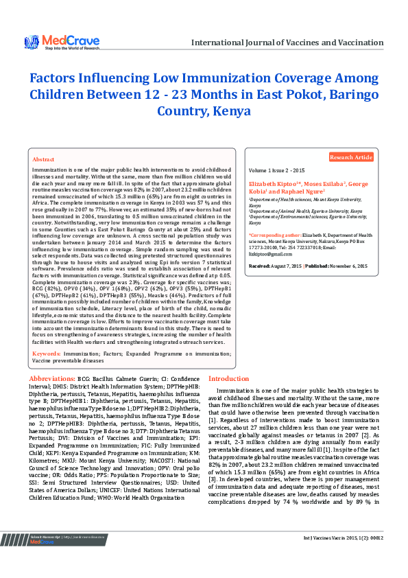 (PDF) Factors Influencing Low Immunization Coverage Among Children ...