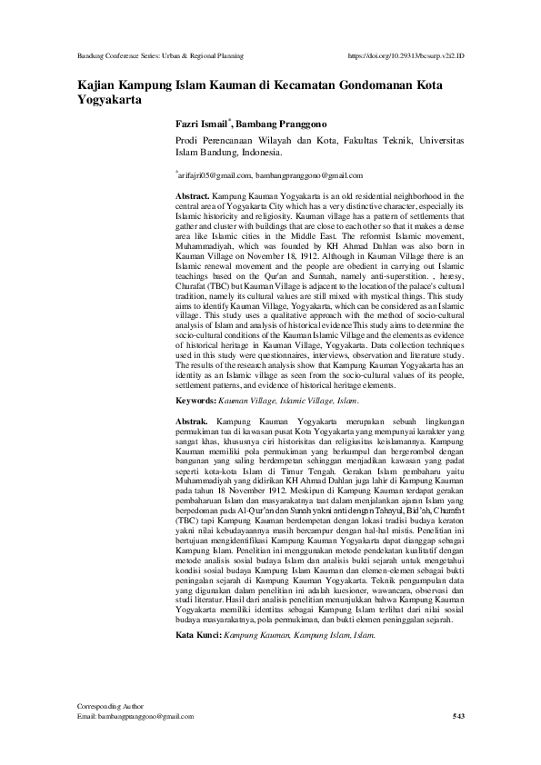 (PDF) Kajian Kampung Islam Kauman di Kecamatan Gondomanan Kota Yogyakarta