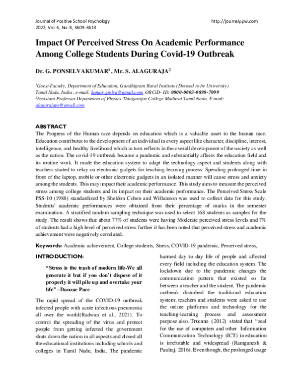 (PDF) Impact Of Perceived Stress On Academic Performance Among College ...
