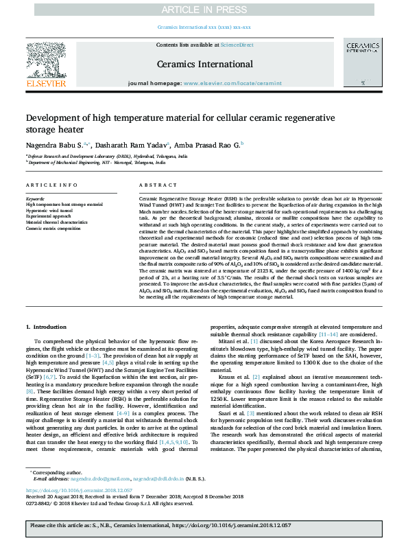 (PDF) Development of High Temperature Material for Cellular Ceramic ...