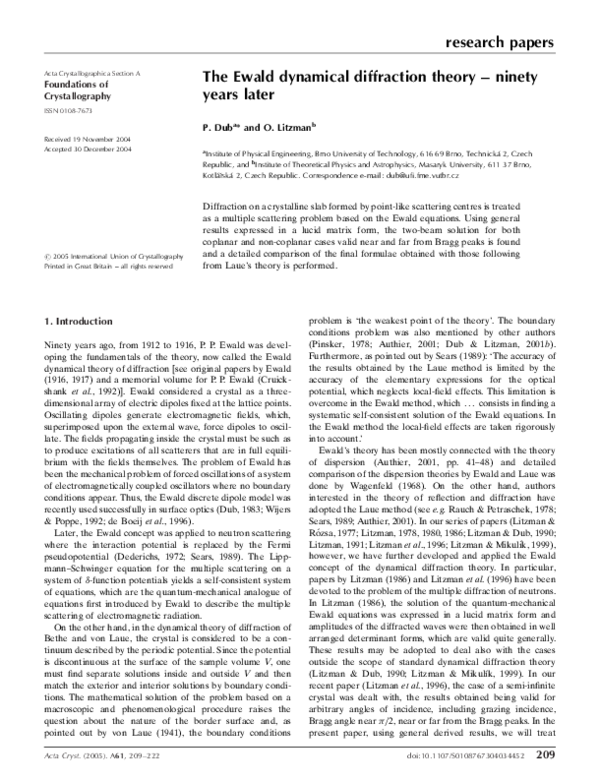 (PDF) The Ewald dynamical diffraction theory – ninety years later