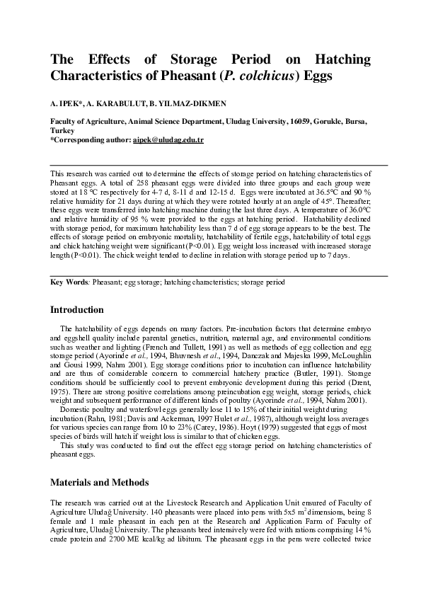 (PDF) The Effects of Storage Period on Hatching Characteristics of ...
