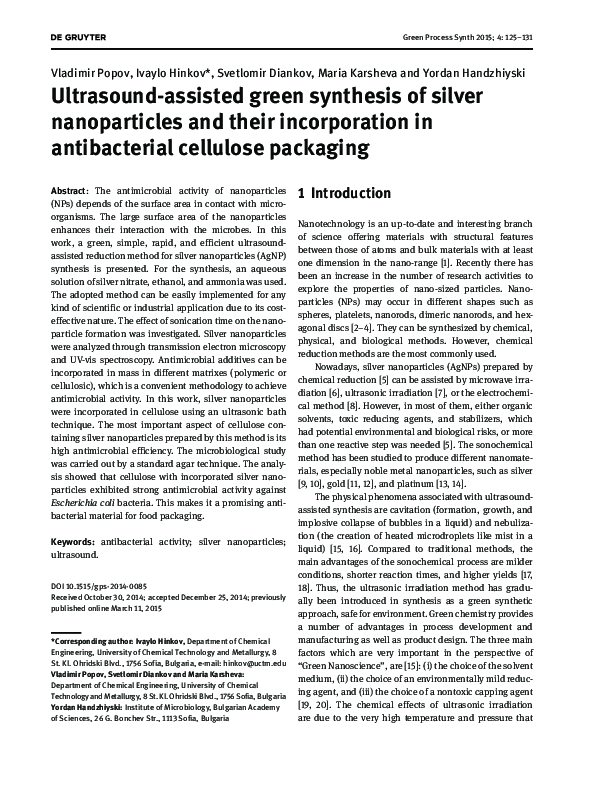 (PDF) Ultrasound-assisted green synthesis of silver nanoparticles and ...