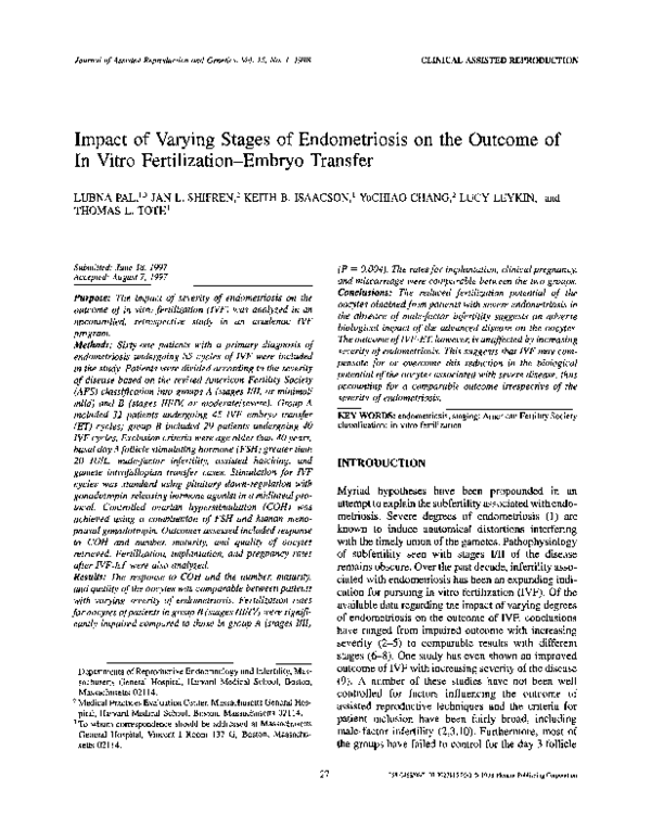 (PDF) Impact of Varying Stages of Endometriosis on the Outcome of In ...