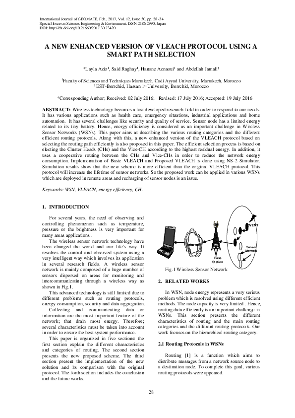 (PDF) A New Enhanced Version of Vleach Protocol Using a Smart Path ...