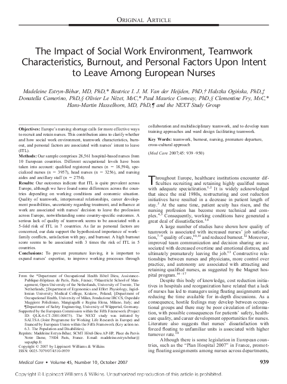 (PDF) The Impact of Social Work Environment, Teamwork Characteristics