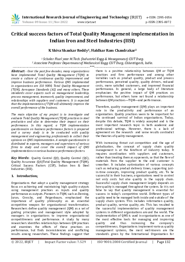 (PDF) Critical success factors of Total Quality Management ...