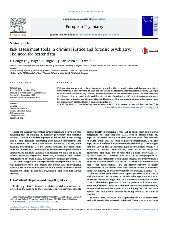 (PDF) Risk assessment tools in criminal justice and forensic psychiatry ...