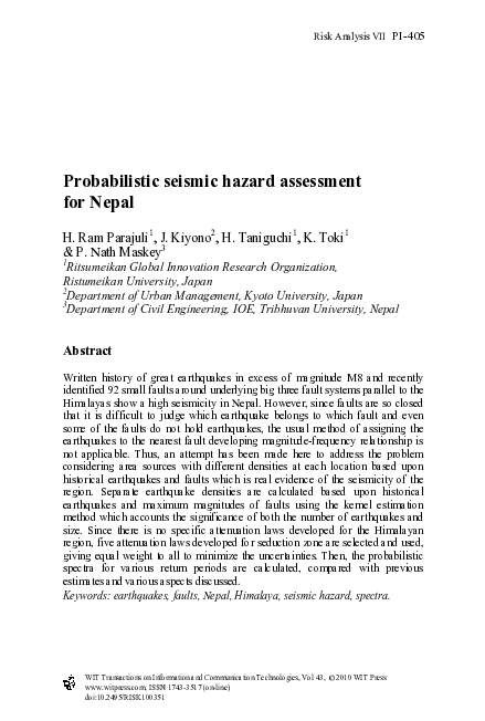 (PDF) Probabilistic seismic hazard assessment for Nepal