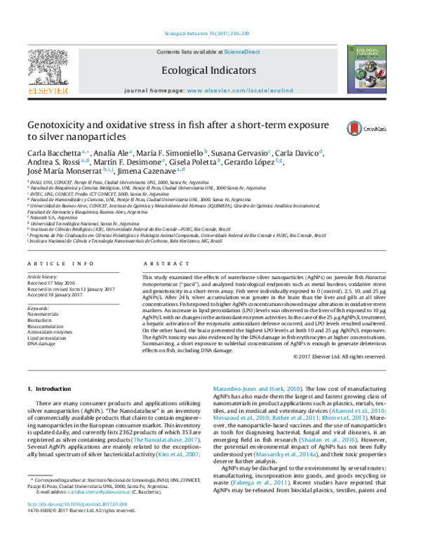 (PDF) Genotoxicity and oxidative stress in fish after a short-term ...