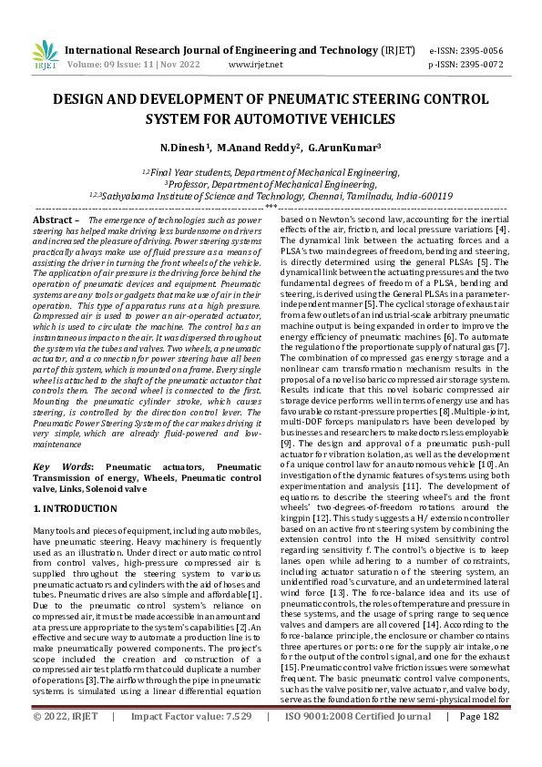 (PDF) DESIGN AND DEVELOPMENT OF PNEUMATIC STEERING CONTROL SYSTEM FOR ...