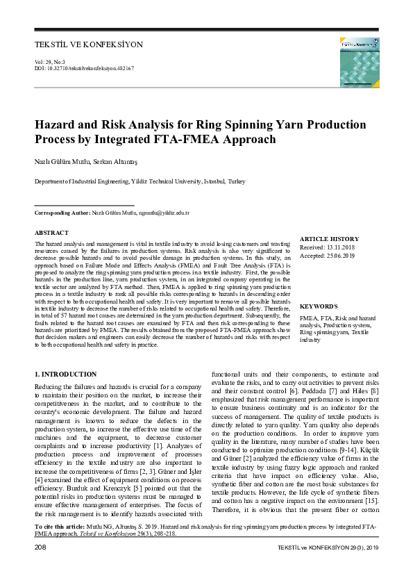 View of (PDF) Hazard and Risk Analysis for Ring Spinning Yarn Production ...