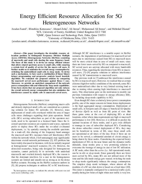 (PDF) Energy efficient resource allocation for 5G Heterogeneous Networks