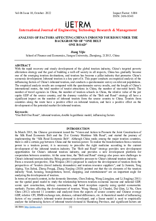 (PDF) ANALYSIS OF FACTORS AFFECTING CHINA'S INBOUND TOURISM UNDER THE ...
