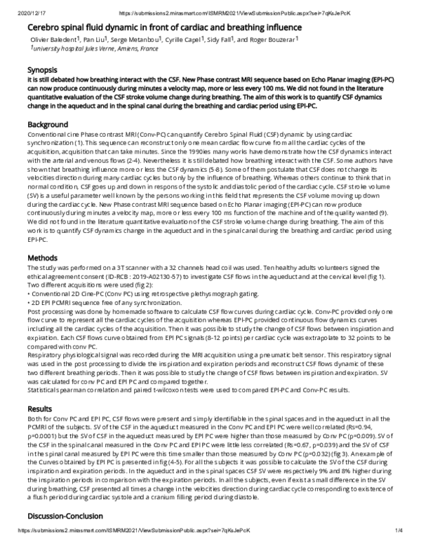 (PDF) Cerebro spinal fluid dynamic in front of cardiac and breathing ...